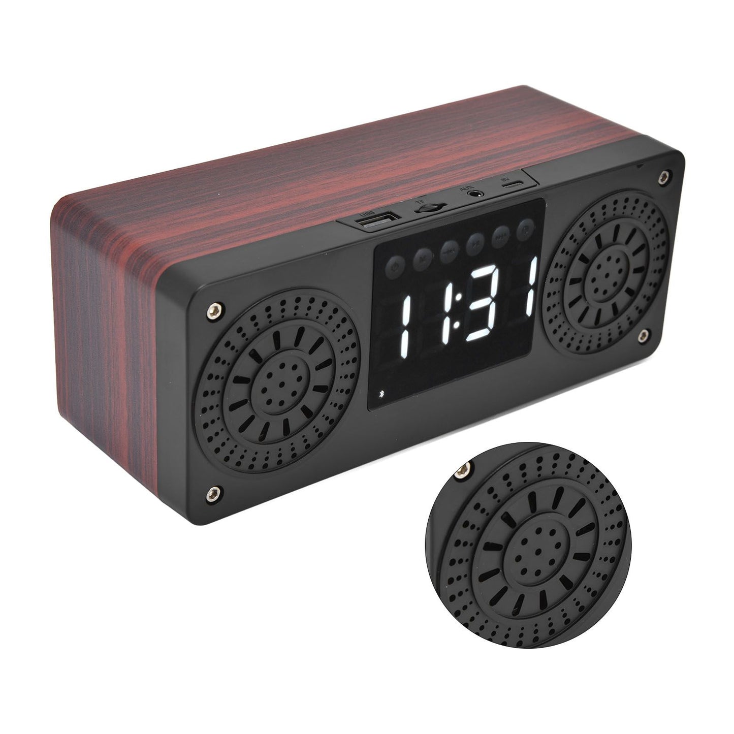 Speaker Red Double Speaker Digital Display Clock 360° Three Dimensional Surround Wooden Speaker Subwoofer