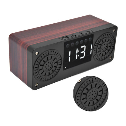 Speaker Red Double Speaker Digital Display Clock 360° Three Dimensional Surround Wooden Speaker Subwoofer