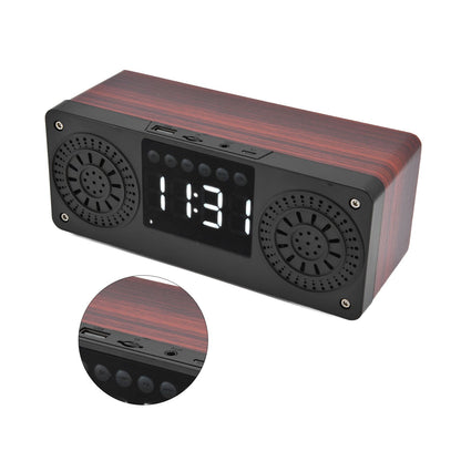 Speaker Red Double Speaker Digital Display Clock 360° Three Dimensional Surround Wooden Speaker Subwoofer