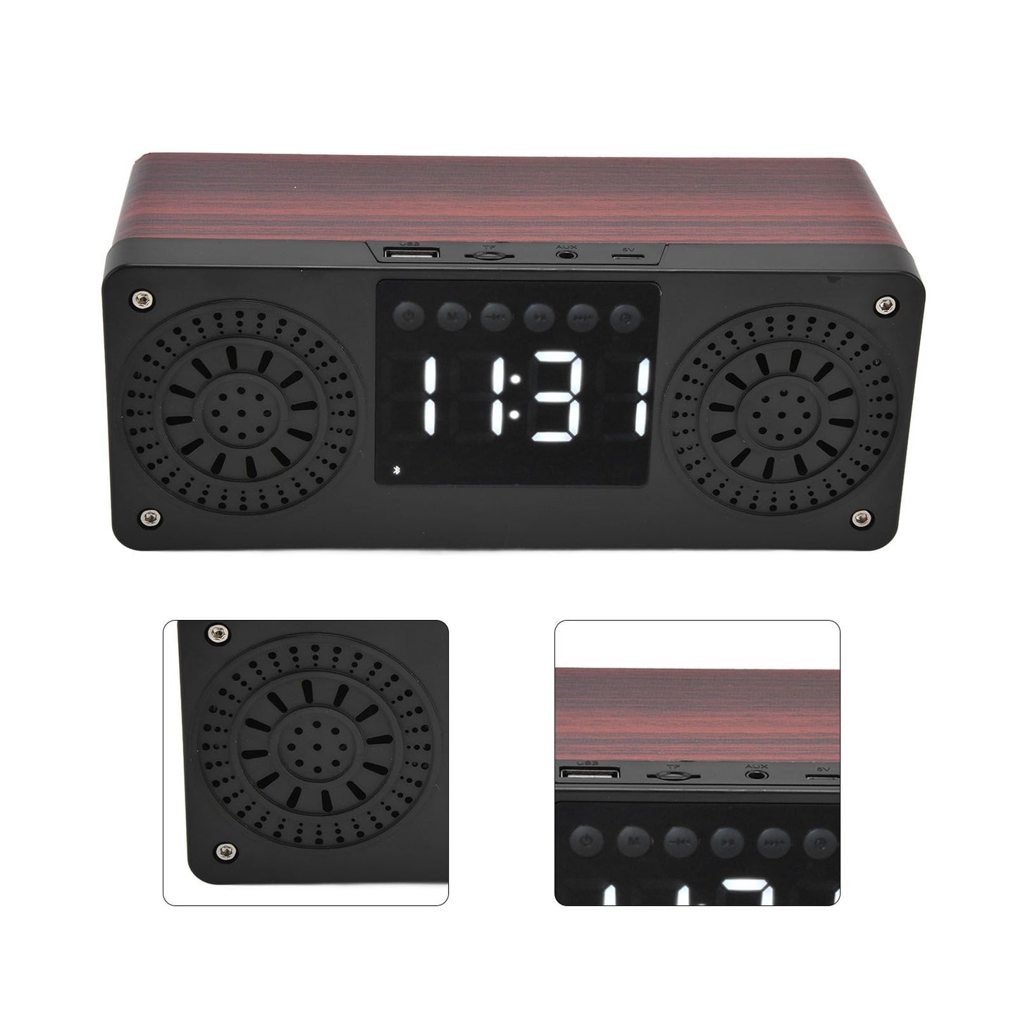 Speaker Red Double Speaker Digital Display Clock 360° Three Dimensional Surround Wooden Speaker Subwoofer