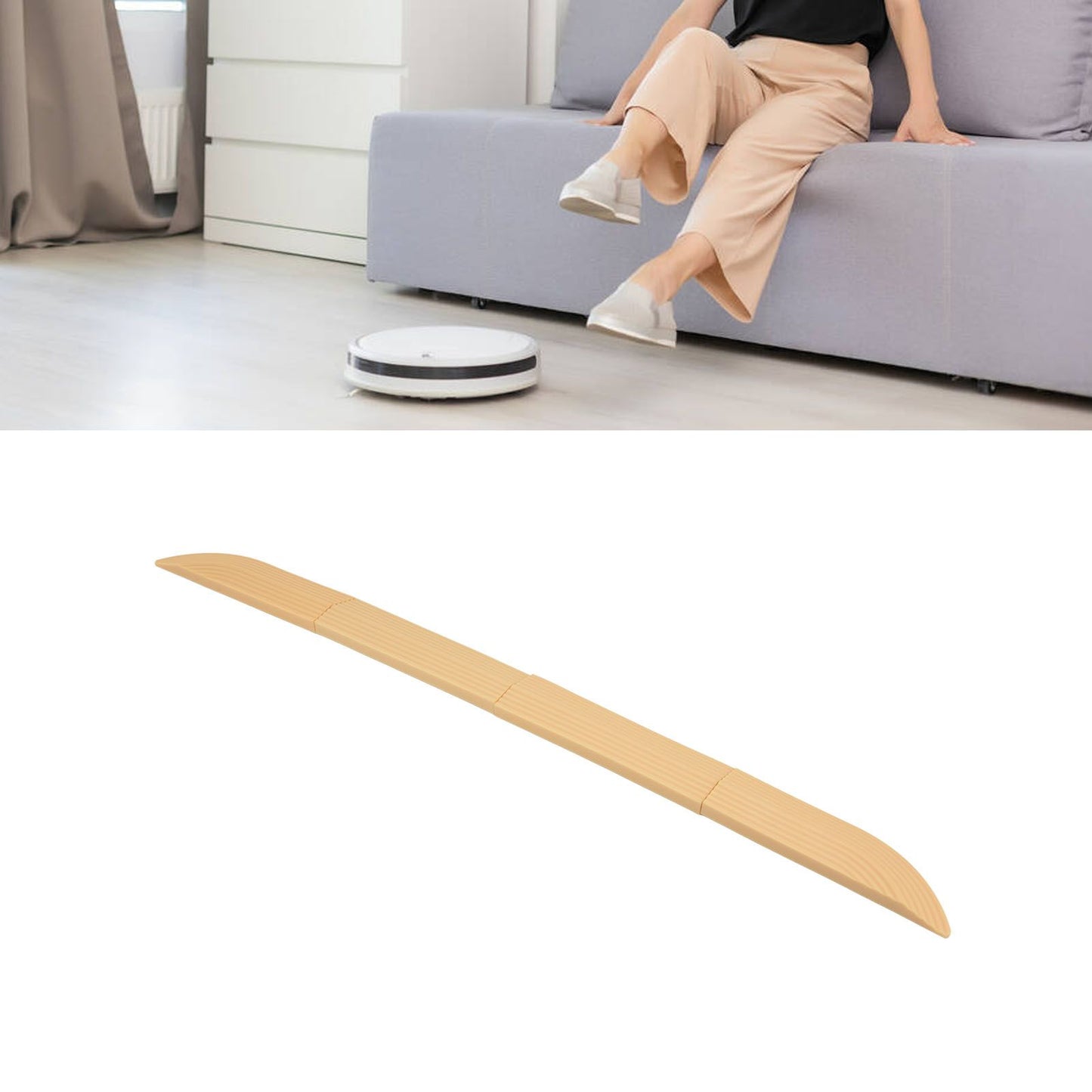 4PCS Universal Sweeper Door Sill Stair Wheelchair Door Sill Free Assembly Rubber Door Threshold ProtectBeige