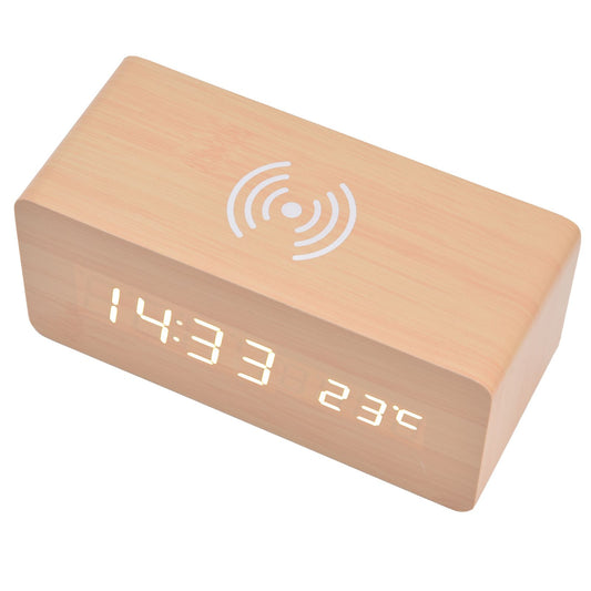 Digital Alarm Clock Wireless Charging Automatic Temperature Detection Safe Stable LED Electronic ClockWhite