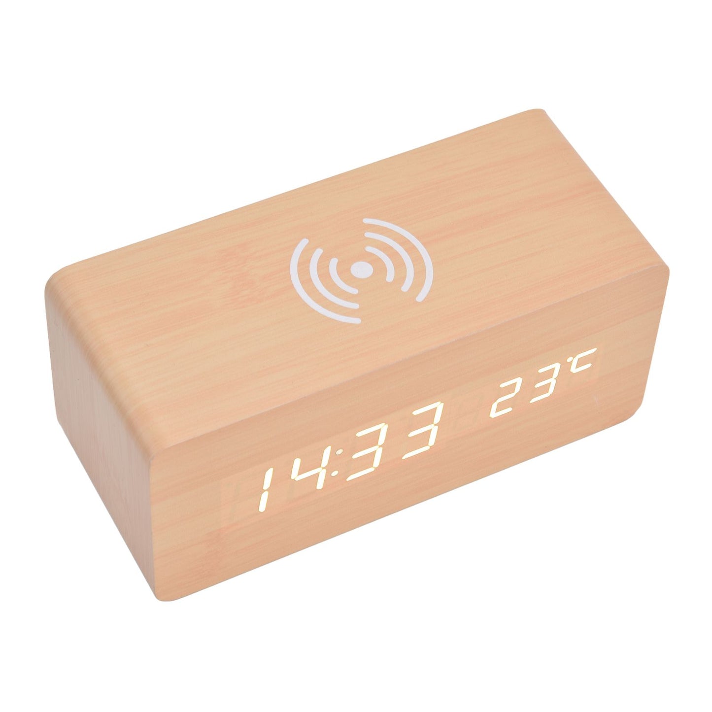 Digital Alarm Clock Wireless Charging Automatic Temperature Detection Safe Stable LED Electronic ClockWhite