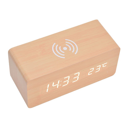 Digital Alarm Clock Wireless Charging Automatic Temperature Detection Safe Stable LED Electronic ClockWhite