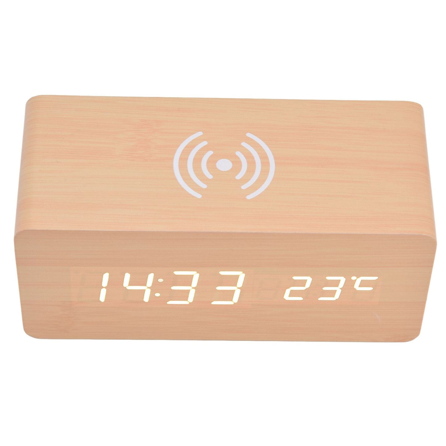 Digital Alarm Clock Wireless Charging Automatic Temperature Detection Safe Stable LED Electronic ClockWhite