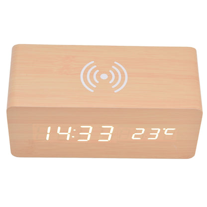 Digital Alarm Clock Wireless Charging Automatic Temperature Detection Safe Stable LED Electronic ClockWhite