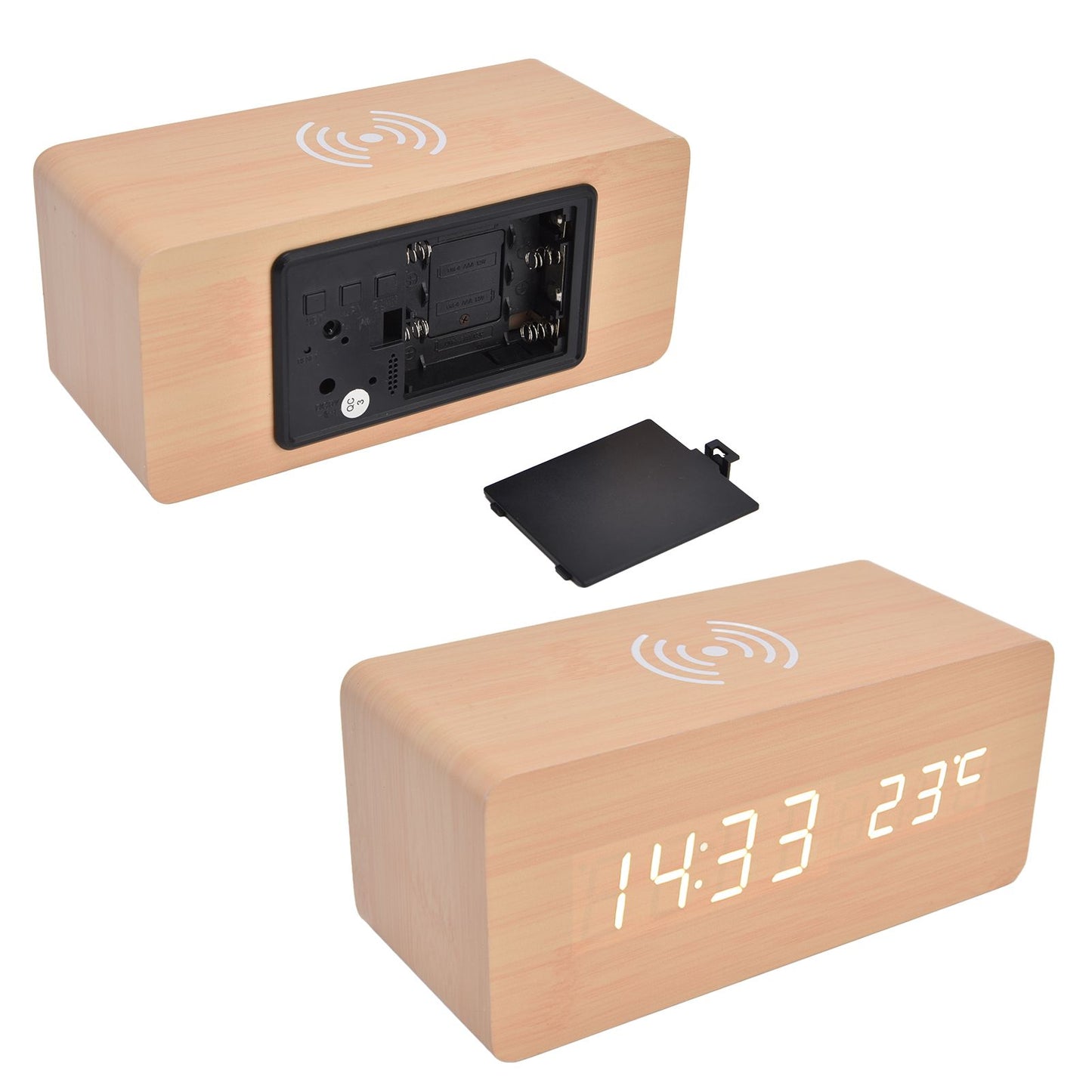 Digital Alarm Clock Wireless Charging Automatic Temperature Detection Safe Stable LED Electronic ClockWhite