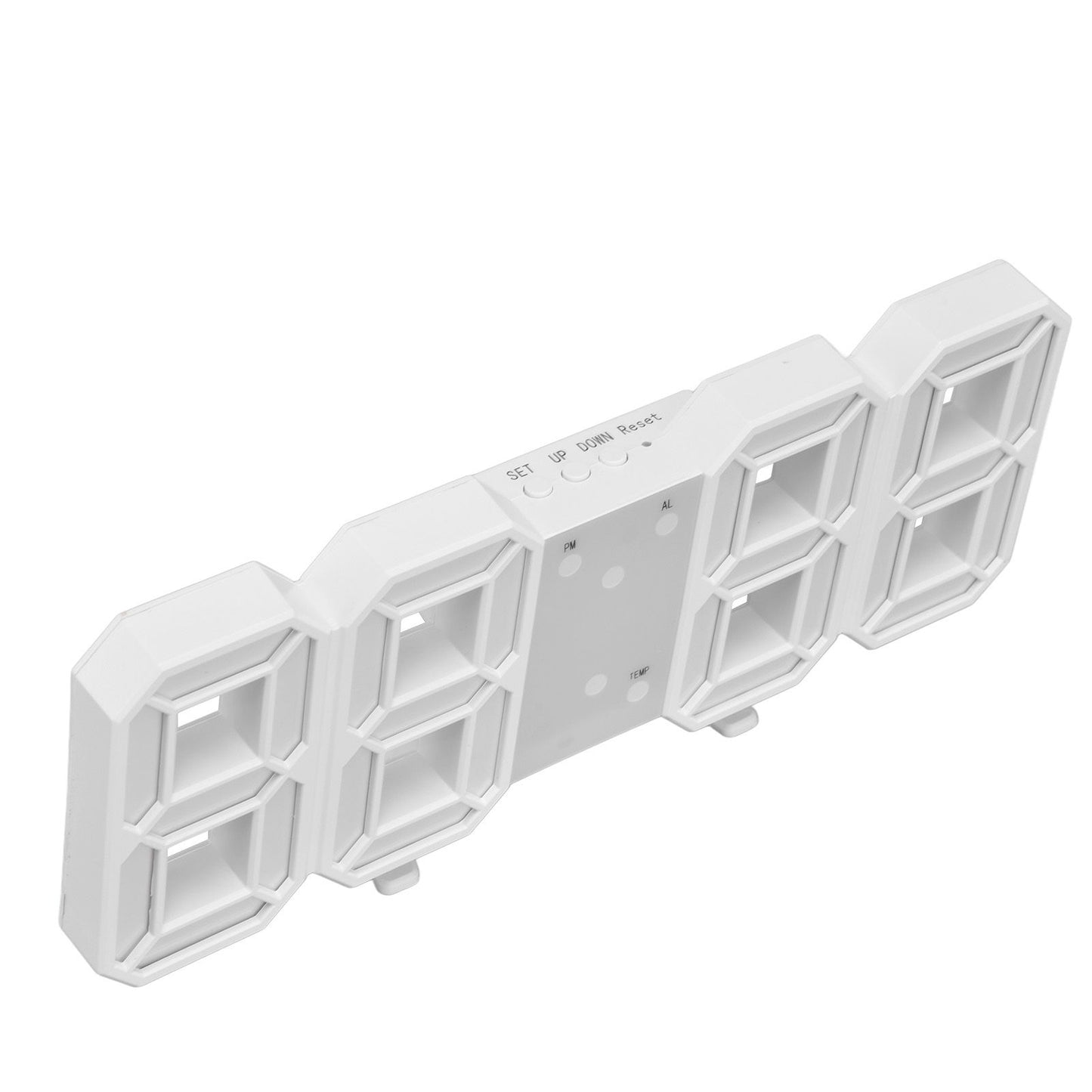 Digital Wall Clock Modern Design Temperature Display Alarm Function Sound Control Auto Sleep LED Wall ClockWhite Shell Blue Words