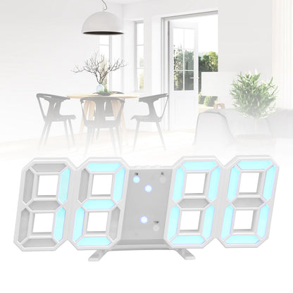 Digital Wall Clock Modern Design Temperature Display Alarm Function Sound Control Auto Sleep LED Wall ClockWhite Shell Blue Words