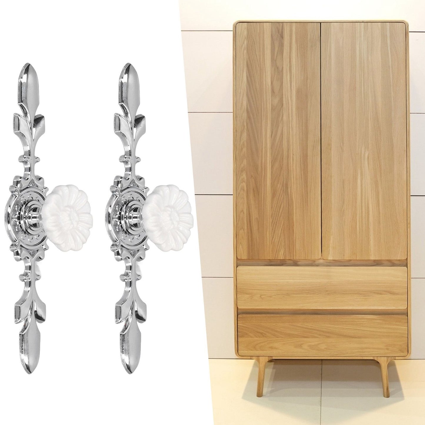 2 Set Drawer Knobs Pull Handles Ceramics Cabinet Cupboard Door Decorative Knobs with Plate for Kitchen Bathroom Office1088D Magnolia