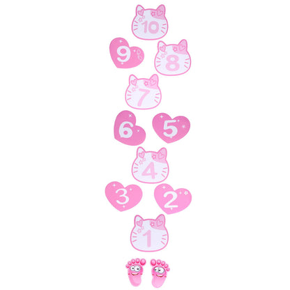 Removable 10 Number Hopscotch Stickers Children Room Floor Decoration Pink Cartoon Number Hopscotch Footprints Stickers