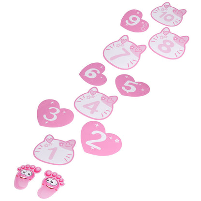 Removable 10 Number Hopscotch Stickers Children Room Floor Decoration Pink Cartoon Number Hopscotch Footprints Stickers