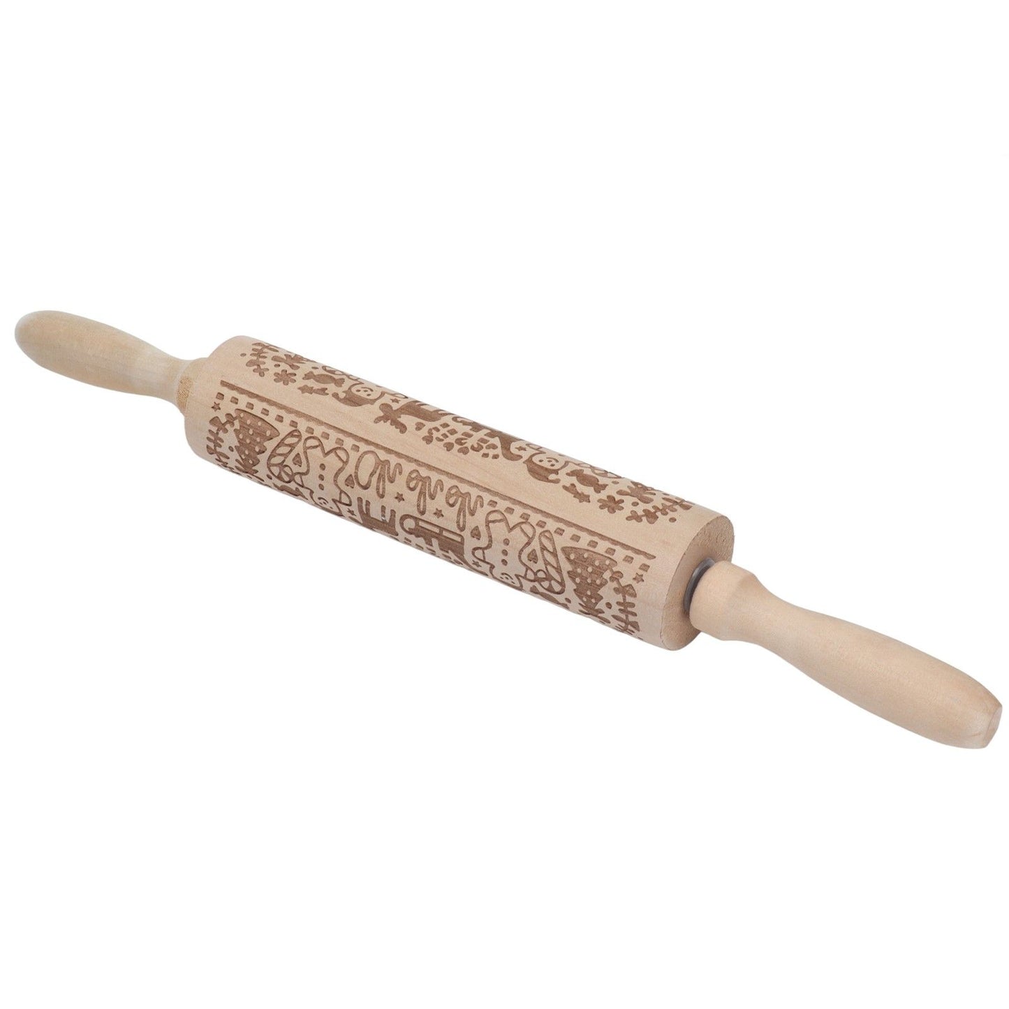 Rolling Pin Wooden Christmas Print Dough Roller Kitchen Tool for Pastries Pizza Biscuits Baking