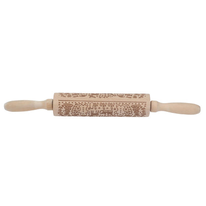 Rolling Pin Wooden Christmas Print Dough Roller Kitchen Tool for Pastries Pizza Biscuits Baking
