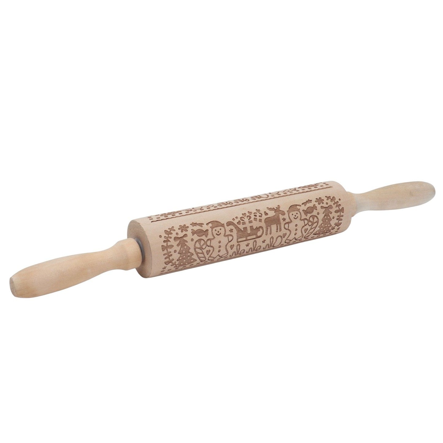 Rolling Pin Wooden Christmas Print Dough Roller Kitchen Tool for Pastries Pizza Biscuits Baking