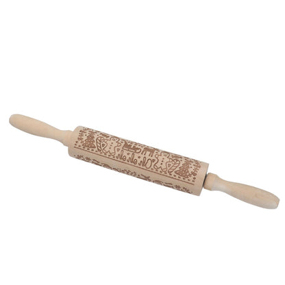Rolling Pin Wooden Christmas Print Dough Roller Kitchen Tool for Pastries Pizza Biscuits Baking