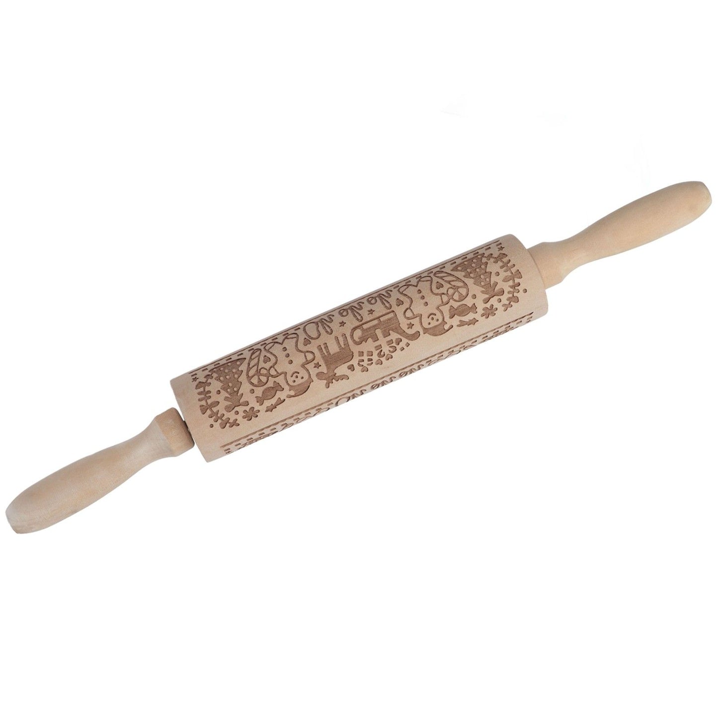 Rolling Pin Wooden Christmas Print Dough Roller Kitchen Tool for Pastries Pizza Biscuits Baking