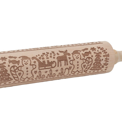 Rolling Pin Wooden Christmas Print Dough Roller Kitchen Tool for Pastries Pizza Biscuits Baking