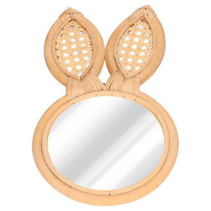 Decorative Mirror Cute Bunny Shape Exquisite Rattan Hanging Wall Mirror for Makeup Home Bedroom Decoration Gift
