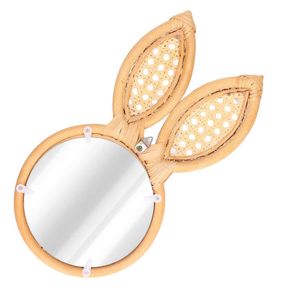 Decorative Mirror Cute Bunny Shape Exquisite Rattan Hanging Wall Mirror for Makeup Home Bedroom Decoration Gift