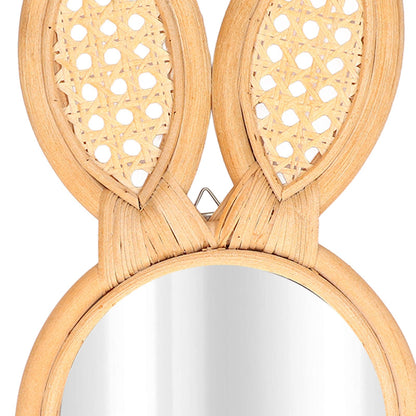 Decorative Mirror Cute Bunny Shape Exquisite Rattan Hanging Wall Mirror for Makeup Home Bedroom Decoration Gift