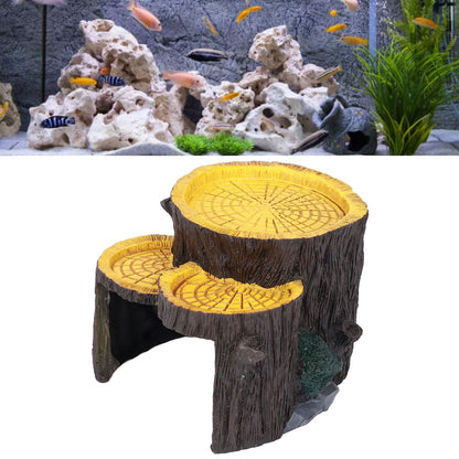 Resin Mini Stump Shape Hiding Hole Wooden Cave Artificial Aquarium Plants Ornaments for Shelter