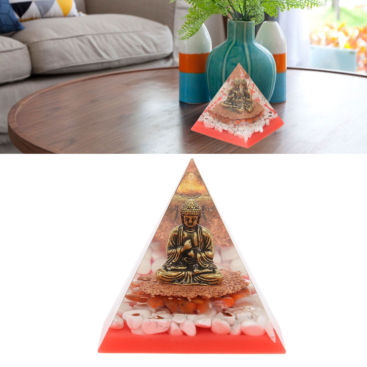 Crystal Pyramid Buddha Epoxy Energy Stone Handicraft for Household Decoration Office Desktop