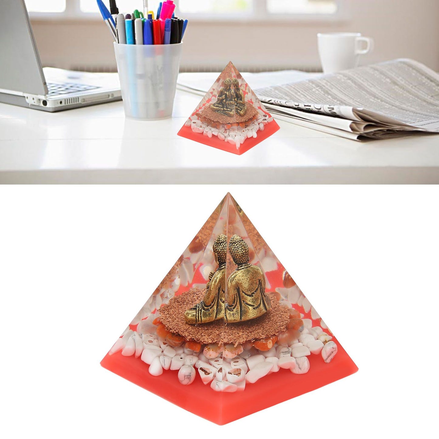Crystal Pyramid Buddha Epoxy Energy Stone Handicraft for Household Decoration Office Desktop
