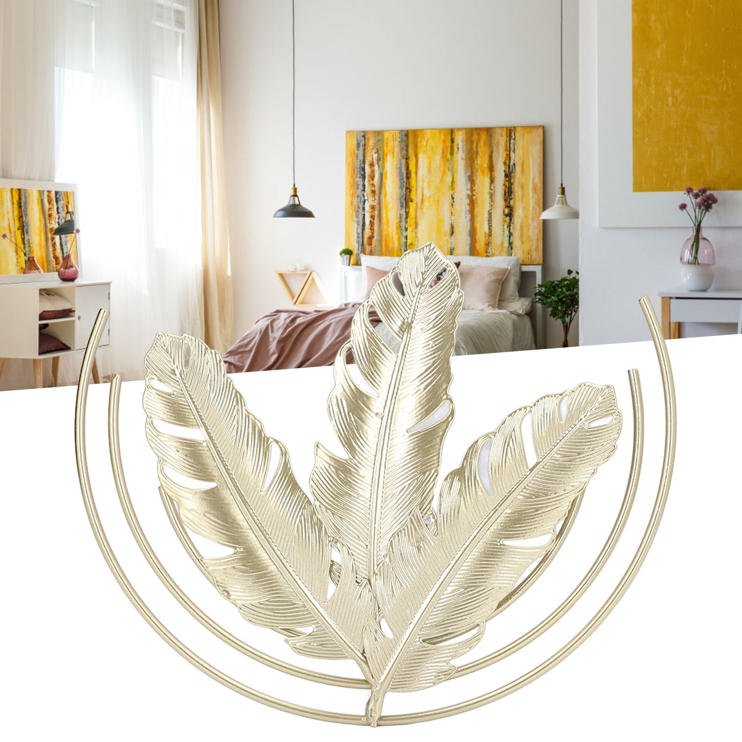 Iron Wall Sculptures Gold Metal Leaf Wall Decor for Living Room Bedroom Office Home B