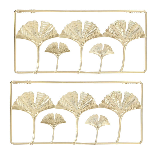 2Pcs Gold Metal Leaf Wall Decor 3D Modern Simple Clear Texture Metal Leaf Hanging Decoration with Frame for Home Office