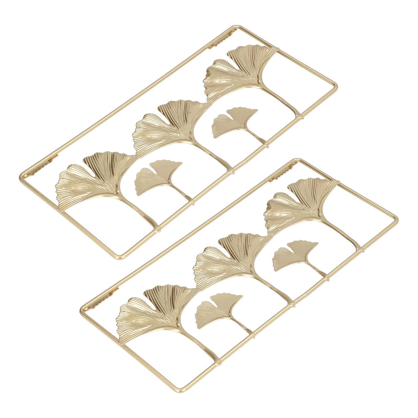 2Pcs Gold Metal Leaf Wall Decor 3D Modern Simple Clear Texture Metal Leaf Hanging Decoration with Frame for Home Office