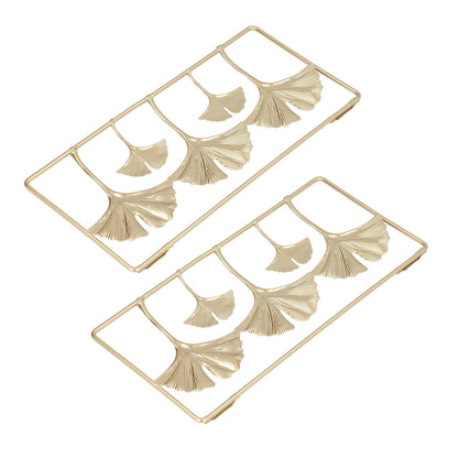 2Pcs Gold Metal Leaf Wall Decor 3D Modern Simple Clear Texture Metal Leaf Hanging Decoration with Frame for Home Office