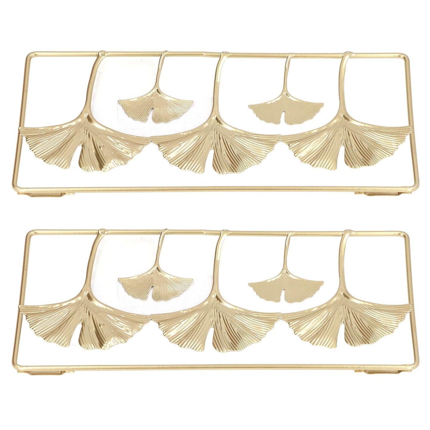 2Pcs Gold Metal Leaf Wall Decor 3D Modern Simple Clear Texture Metal Leaf Hanging Decoration with Frame for Home Office