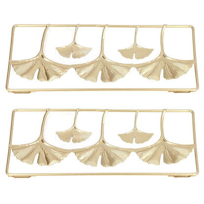 2Pcs Gold Metal Leaf Wall Decor 3D Modern Simple Clear Texture Metal Leaf Hanging Decoration with Frame for Home Office