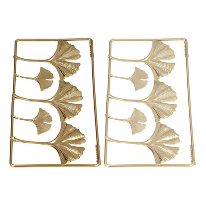 2Pcs Gold Metal Leaf Wall Decor 3D Modern Simple Clear Texture Metal Leaf Hanging Decoration with Frame for Home Office