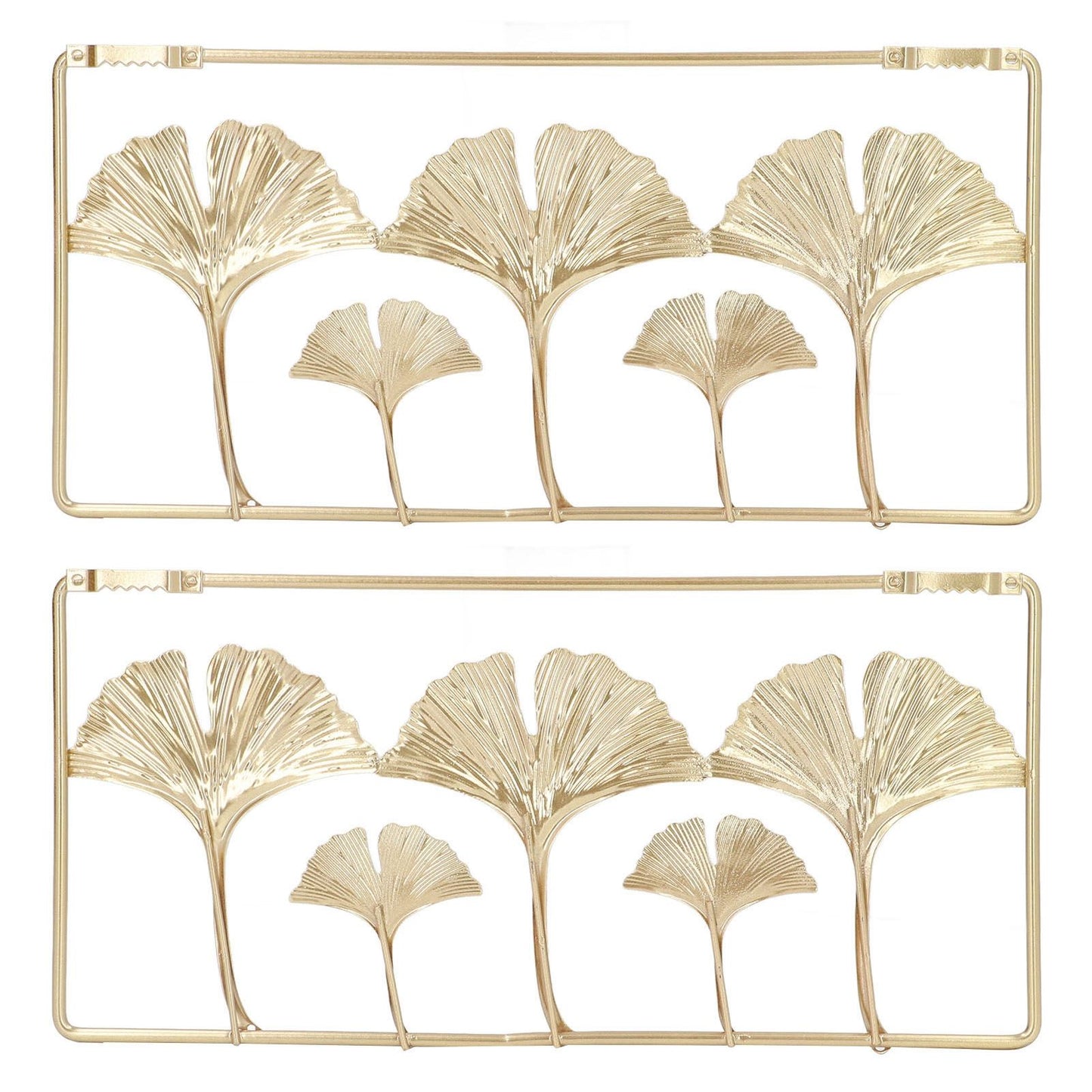 2Pcs Gold Metal Leaf Wall Decor 3D Modern Simple Clear Texture Metal Leaf Hanging Decoration with Frame for Home Office