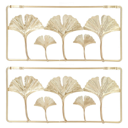 2Pcs Gold Metal Leaf Wall Decor 3D Modern Simple Clear Texture Metal Leaf Hanging Decoration with Frame for Home Office