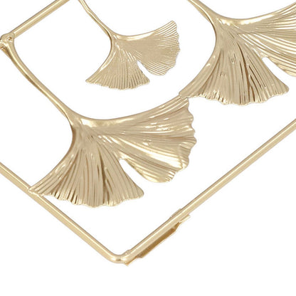 2Pcs Gold Metal Leaf Wall Decor 3D Modern Simple Clear Texture Metal Leaf Hanging Decoration with Frame for Home Office