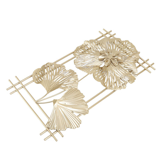 Golden Metal Ginkgo Leaf Decoration Modern Minimalist 3D Wall Sculpture for Bedroom Living Room Hotel Cafe