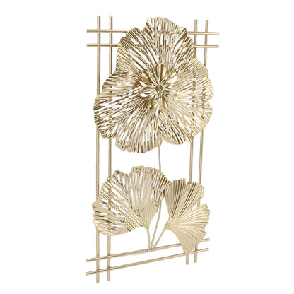 Golden Metal Ginkgo Leaf Decoration Modern Minimalist 3D Wall Sculpture for Bedroom Living Room Hotel Cafe