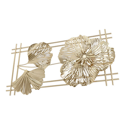 Golden Metal Ginkgo Leaf Decoration Modern Minimalist 3D Wall Sculpture for Bedroom Living Room Hotel Cafe