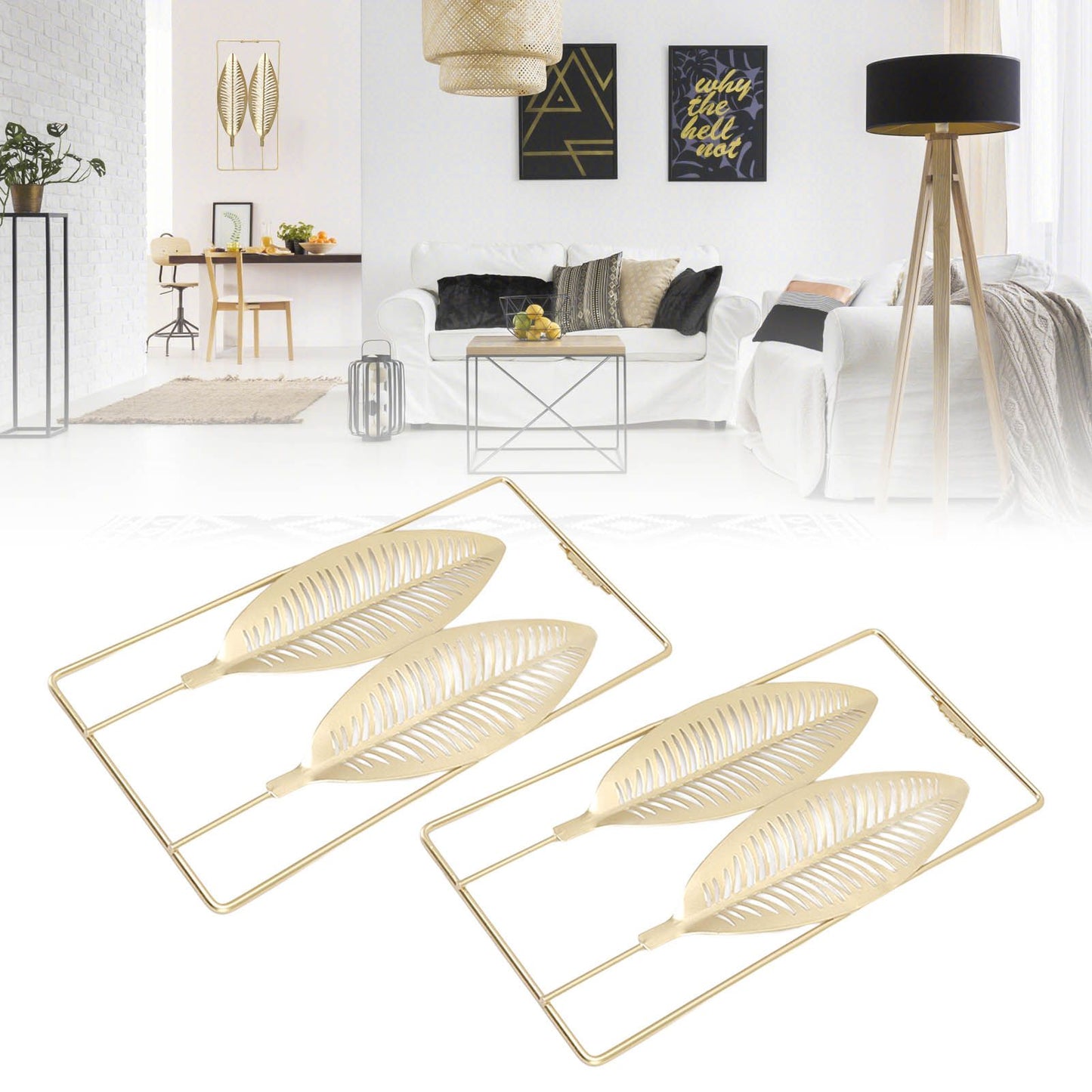 2Pcs Gold Wall Sculptures Metal Wall Decor with Frame for Living Room Bedroom Office Study