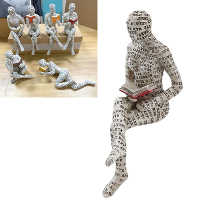 Resin Reading Woman Figurine Innovative Lady Reading Pulp Molding Bookshelf Ornaments for Home Decoration E