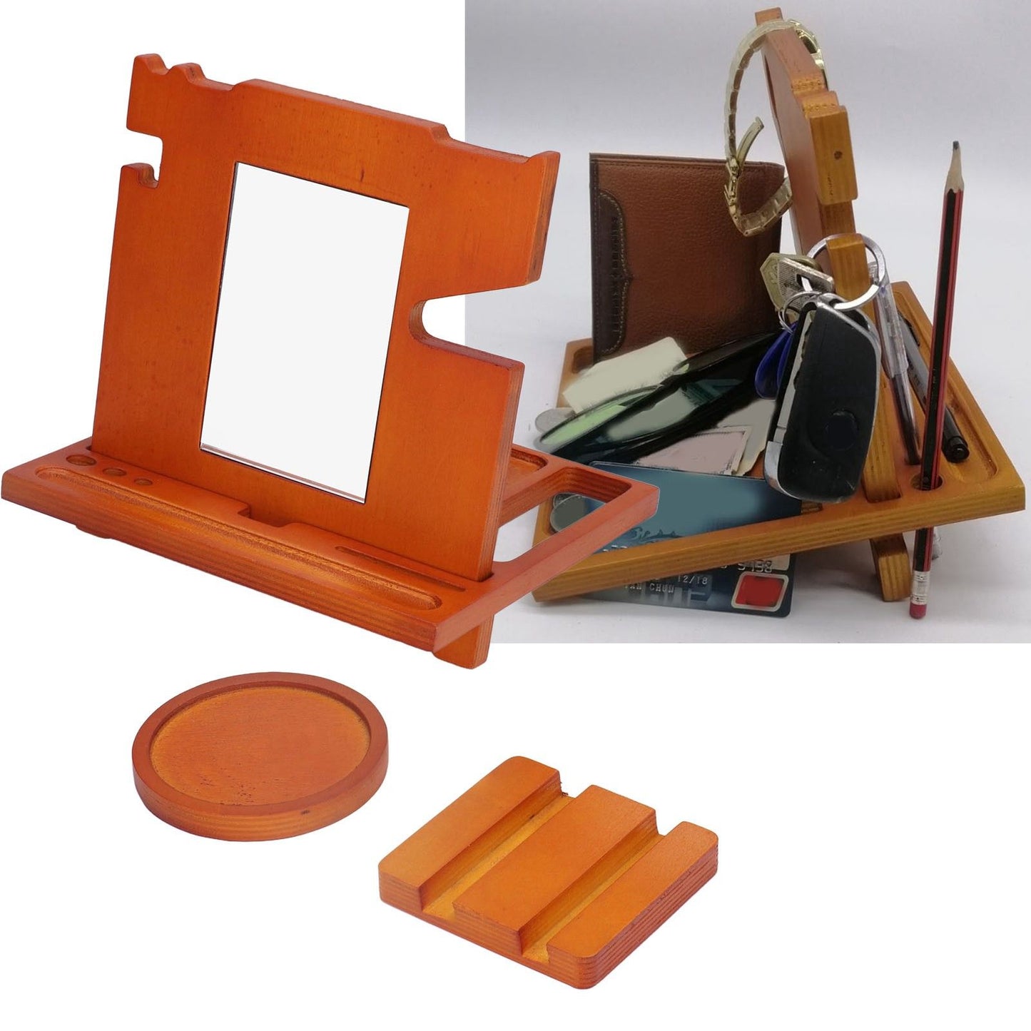 Wood Mobile Phone Base Multifunctional Durable Watch Glasses Key Storage Bracket Desktop Organizer