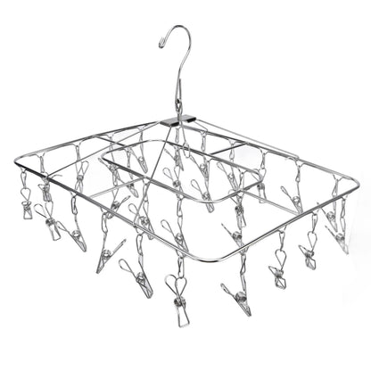 Clothes Drying Rack with 28 Clips Stainless Steel Laundry Drying Hanger for Socks Towels Bras Underwear