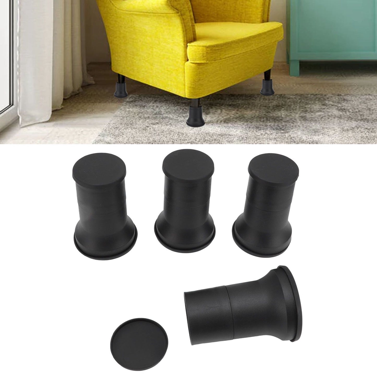 4pcs Round Furniture Lifters with Rubber Non Slip Pads Plastic Bed and Furniture Raisers Set