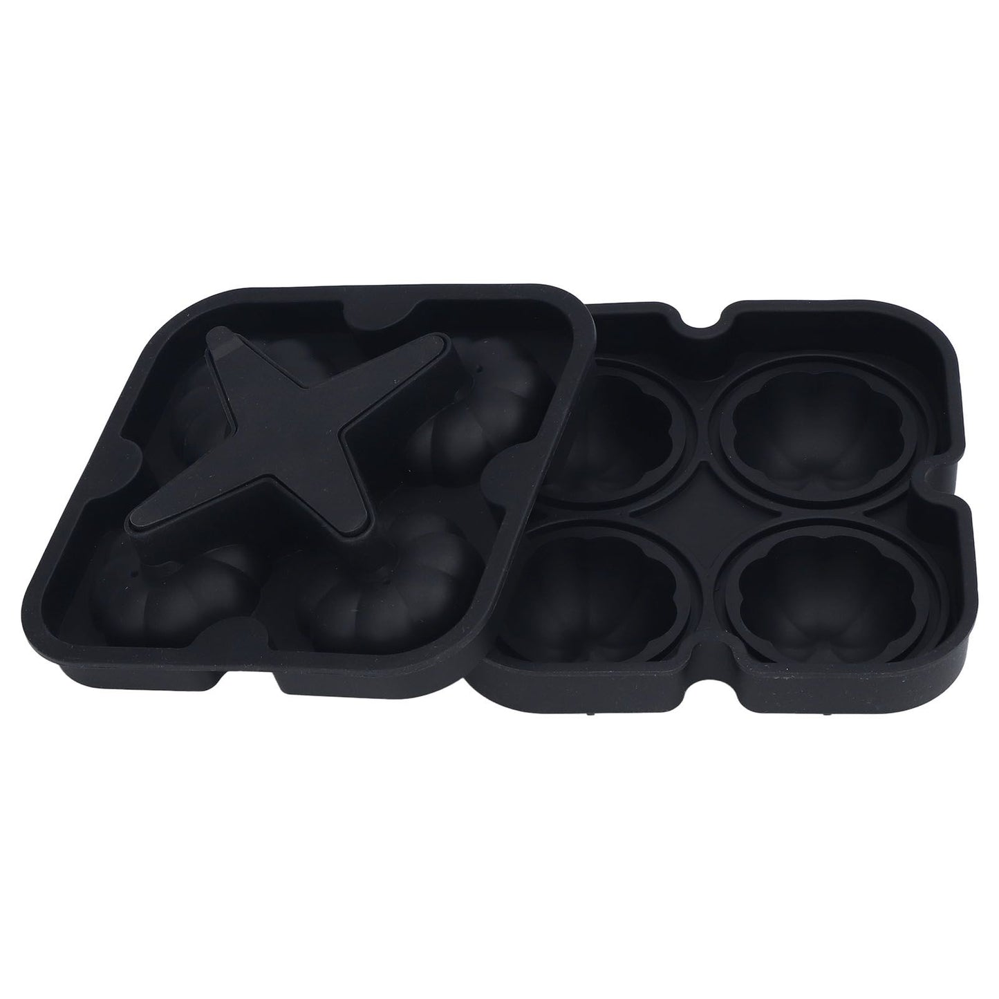 Pumpkin Ice Ball Mold 3D Pumpkin Shape Food Grade Silicone 4 Cells Easy Release Whiskey Ice Mold for Coffee Tea Cocktail Black