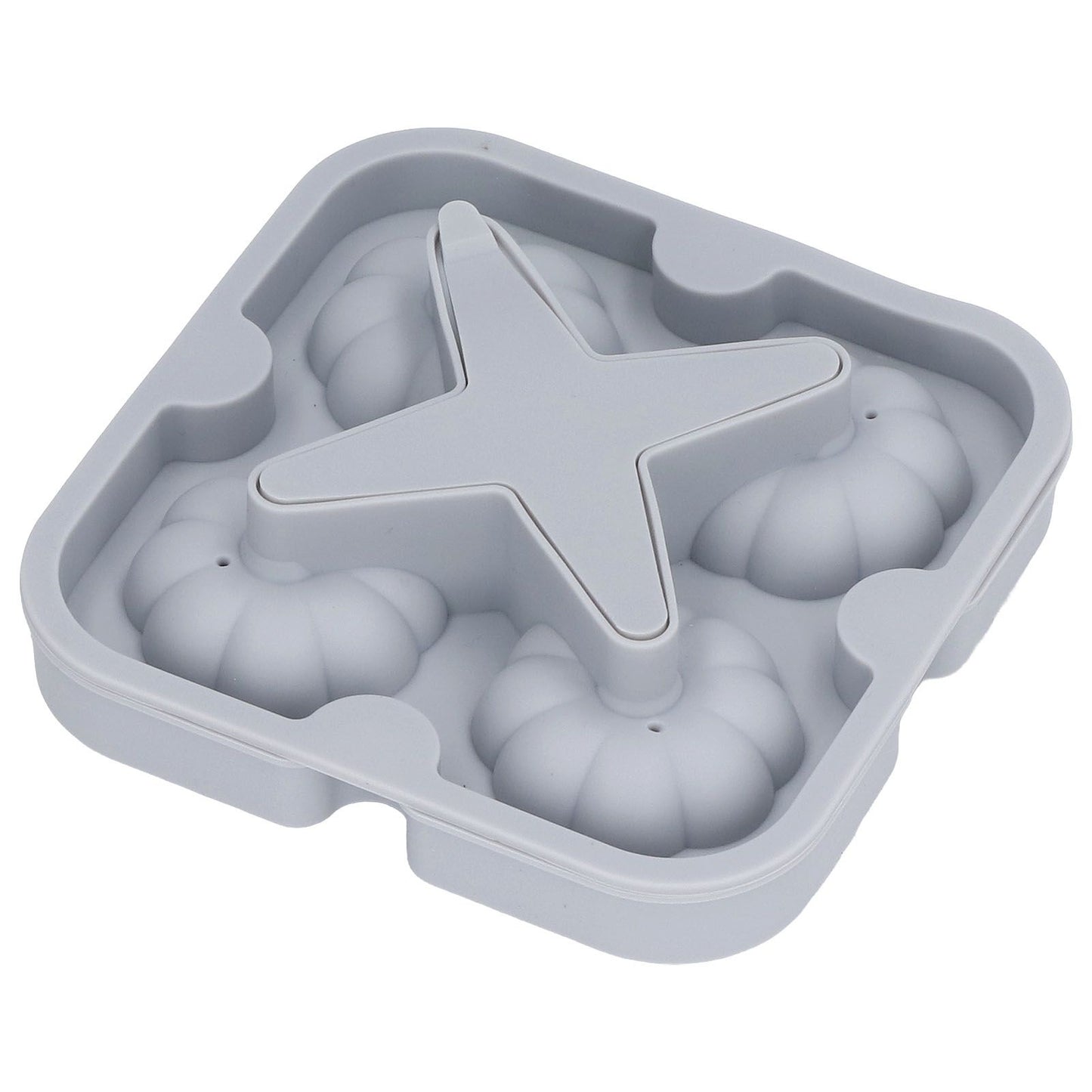 Pumpkin Ice Ball Mold 3D Pumpkin Shape Food Grade Silicone 4 Cells Easy Release Whiskey Ice Mold for Coffee Tea Cocktail Gray