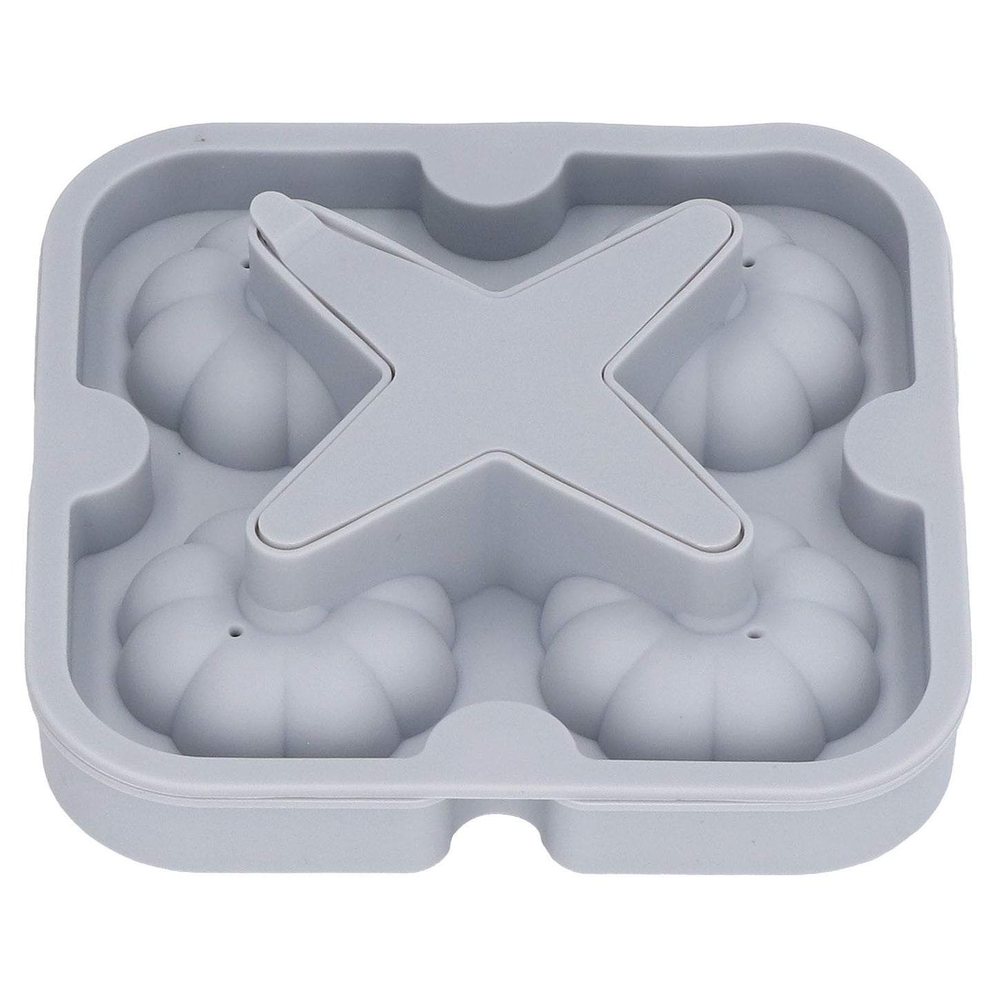 Pumpkin Ice Ball Mold 3D Pumpkin Shape Food Grade Silicone 4 Cells Easy Release Whiskey Ice Mold for Coffee Tea Cocktail Gray