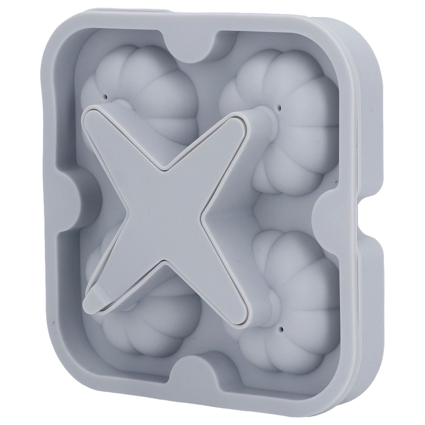 Pumpkin Ice Ball Mold 3D Pumpkin Shape Food Grade Silicone 4 Cells Easy Release Whiskey Ice Mold for Coffee Tea Cocktail Gray